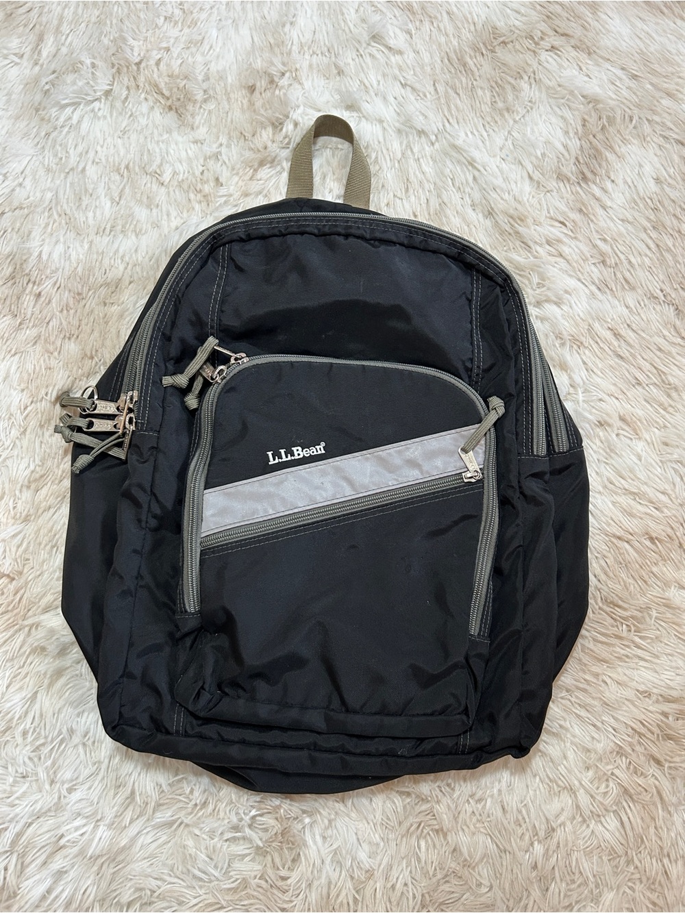 L.L. Bean Black Backpack with Gray Reflective Stripe